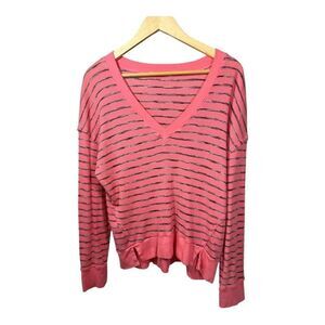 MICHAEL STARS Women’s Thermal Knit Long Sleeve V-Neck Tee Shirt Orange One Size